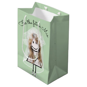 Bolsa De Regalo Mediana Novia Stick Girl con vestido de encaje y zapatilla