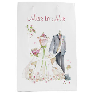 Bolsa De Regalo Mediana Novia y novio de la ducha nupcial vestido rosa cre