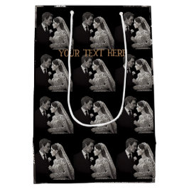 Bolsa De Regalo Mediana Novia y Novio Delicado Blanco sobre Negro