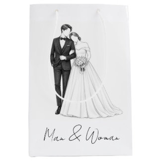 Bolsa De Regalo Mediana Novia y Novio Pareja de Casados Arte