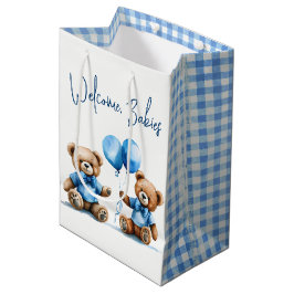 Bolsa De Regalo Mediana Nuevo Twin Boy Teddy Osos Con Globos Azules