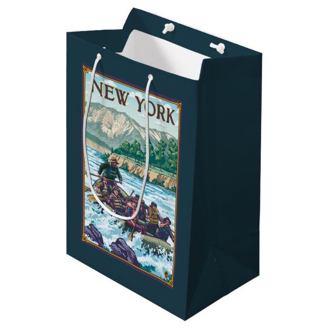 Bolsa De Regalo Mediana Nuevo YorkRiver que transporta escena en balsa (Angulo Anverso)