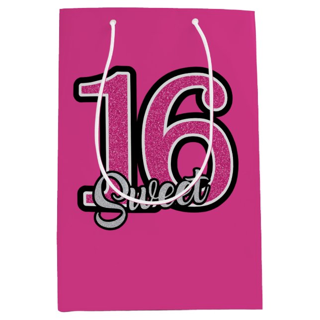 Bolsa De Regalo Mediana Números Purpurinas rosados (Anverso)