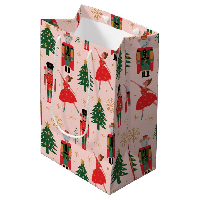 Bolsa De Regalo Mediana Nutcracker y Ballerina Cute Navidades Rosa (Angulo Anverso)