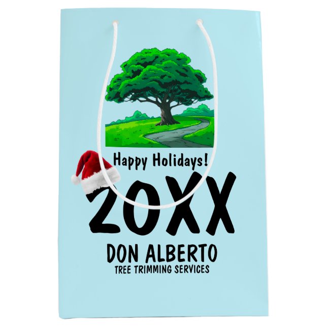 Bolsa De Regalo Mediana Oak Tree Logo | Santa Hat Happy Holidays Business (Anverso)