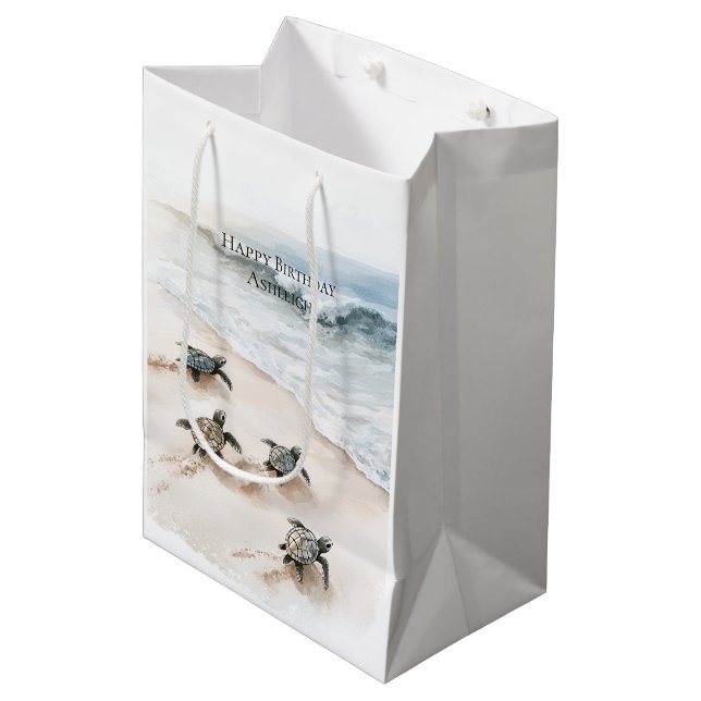 Bolsa De Regalo Mediana Ocean Beach Coast Sea Turtles (Angulo Anverso)