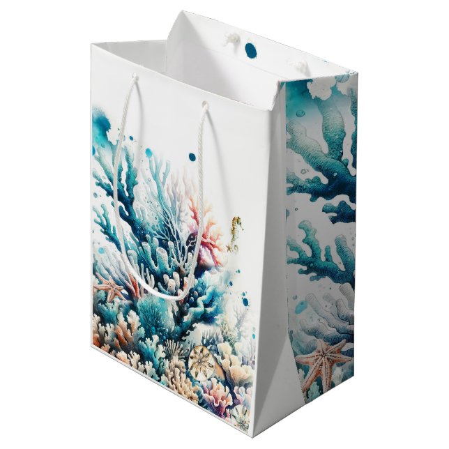 Bolsa De Regalo Mediana Ocean Splash Sea Coral Acuarela Dulce 16 (Angulo Anverso)