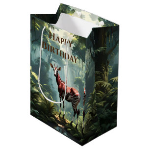 Bolsa De Regalo Mediana Okapi En La Selva, (Cebra Jirafa)