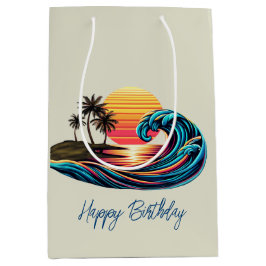 Bolsa De Regalo Mediana Ola de surf Sunset Retro