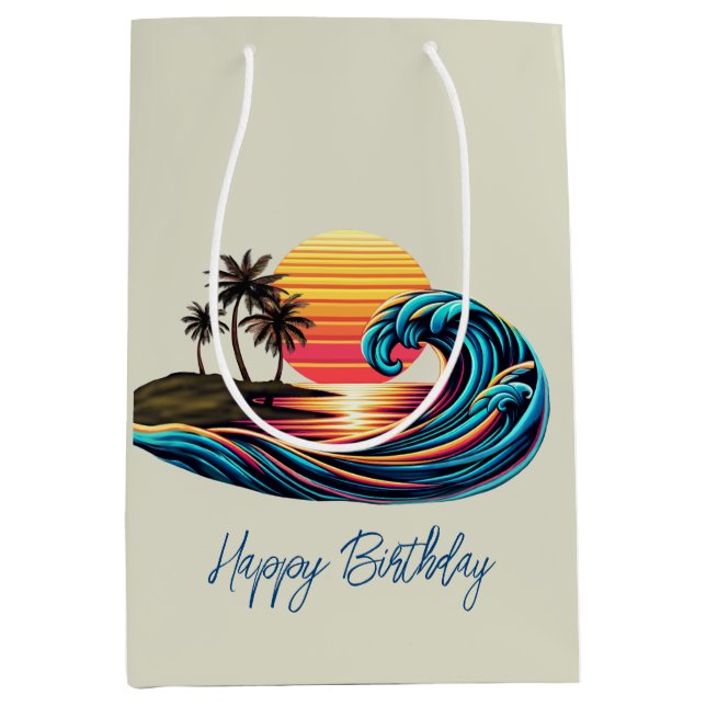 Bolsa De Regalo Mediana Ola de surf Sunset Retro (Anverso)