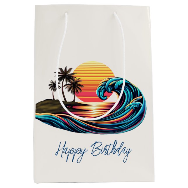 Bolsa De Regalo Mediana Ola de surf Sunset Retro (Anverso)