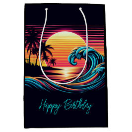 Bolsa De Regalo Mediana Ola de surf Sunset Retro