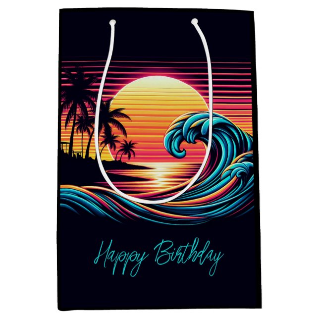 Bolsa De Regalo Mediana Ola de surf Sunset Retro (Anverso)