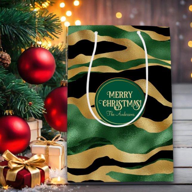 Bolsa De Regalo Mediana Olas de Purpurina negro de oro verde (Subido por el creador)