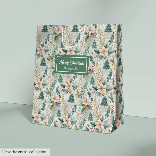 Bolsa De Regalo Mediana Olive Green Gold Gift Bag Luxury Holiday Christmas (Olive Green Gold Gift Bag Luxury Holiday Christmas)