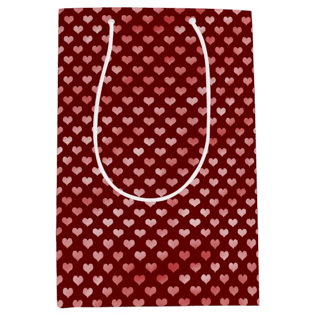 Bolsa De Regalo Mediana Ombre de corazones rojos rosados (Anverso)