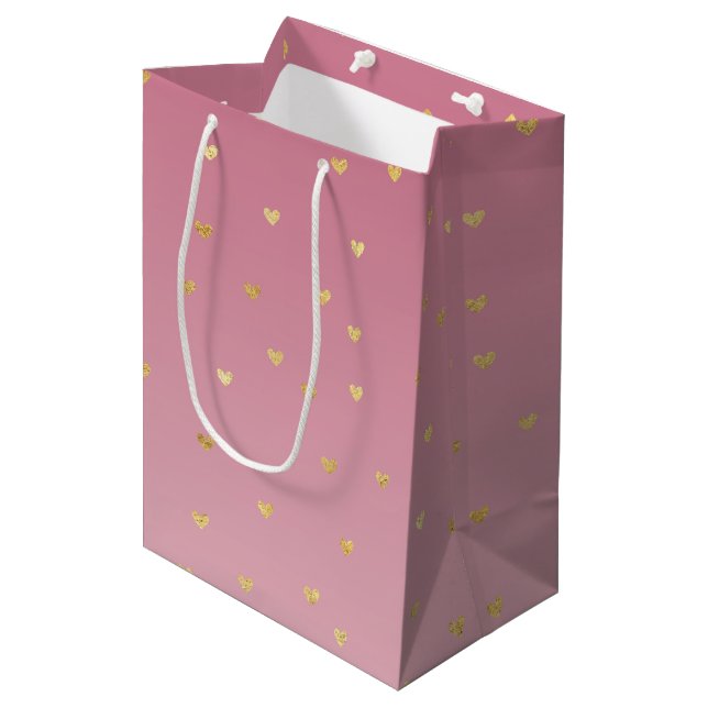Bolsa De Regalo Mediana Ombre rosa Rubor Gold Hearts (Angulo Anverso)