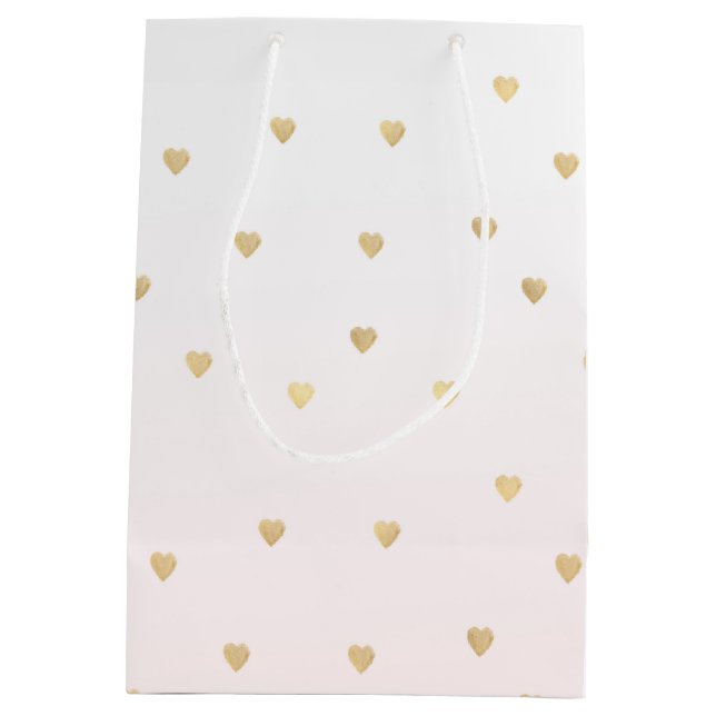 Bolsa De Regalo Mediana Ombre rosa Rubor Gold Hearts (Reverso)