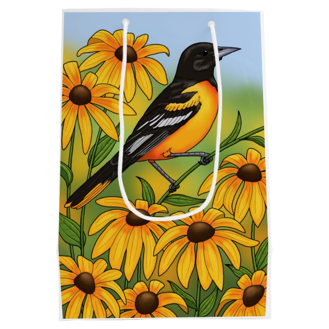 Bolsa De Regalo Mediana Oriol de pájaro estatal MD y Susan Flower de ojos  (Reverso)