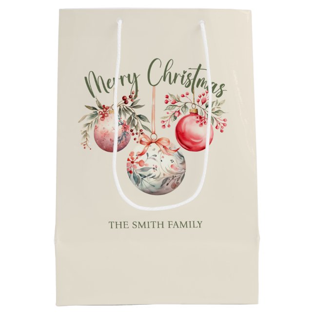 BOLSA DE REGALO MEDIANA ORNAMENTO DE NAVIDAD DE VINTAJE ROSA (Reverso)