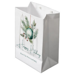 Bolsa De Regalo Mediana Ornamento navideño verde acuarela Felices Fiestas