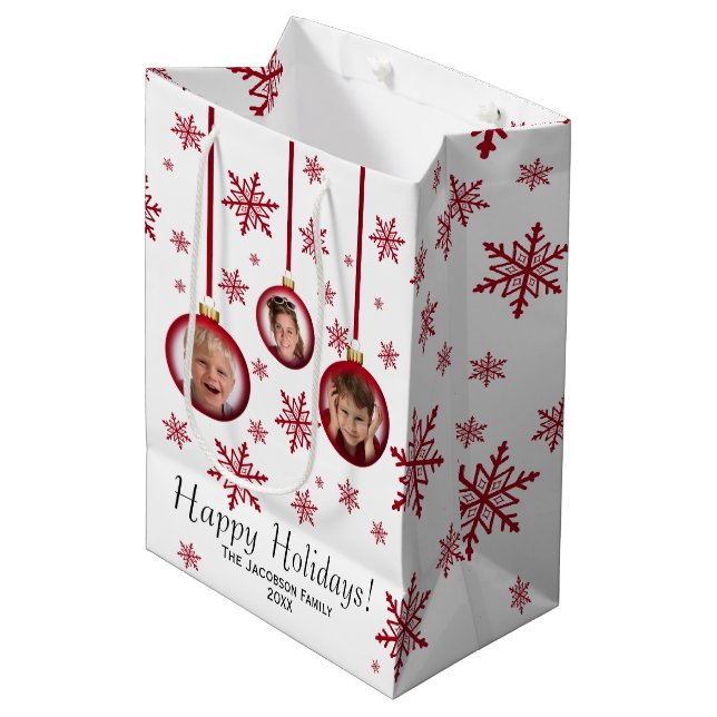 Bolsa De Regalo Mediana Ornamento único en rojo bauble 3 Navidades de foto (Angulo Anverso)