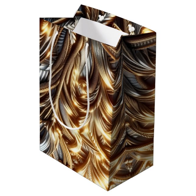 Bolsa De Regalo Mediana Oro Entrelazado  (Angulo reverso)