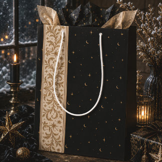 Bolsa De Regalo Mediana Oro Negro Celestial Botánico Solsticio de Invierno
