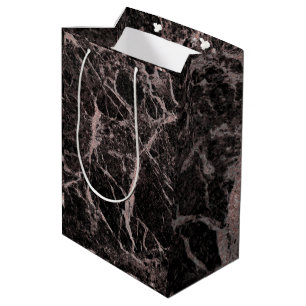 Bolsa De Regalo Mediana Oro rosa y negro con brillo de mármol glamour tren