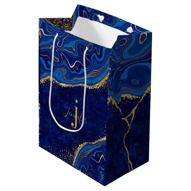 Bolsa De Regalo Mediana Oro y Azul Moderno Elegante Agata Brillante Person (Angulo Anverso)