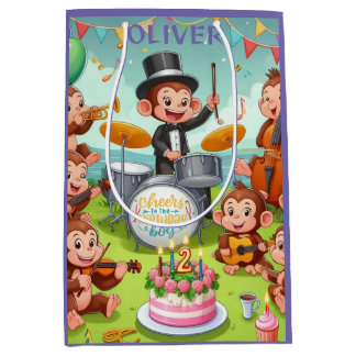 Bolsa De Regalo Mediana Orquesta de mono lindo niño de 2 años cumpleaños b