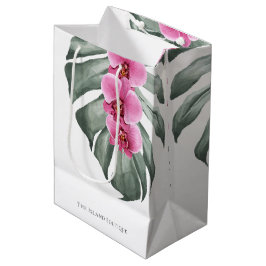 Bolsa De Regalo Mediana Orquídeas rosadas calientes acuarela tropical Flor