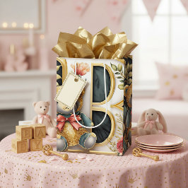 Bolsa De Regalo Mediana Osito de peluche floral letra B