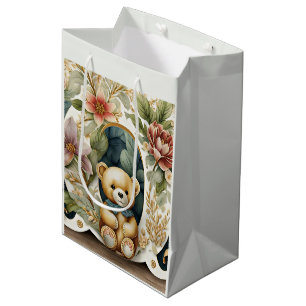 Bolsa De Regalo Mediana Osito de peluche floral letra O