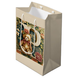 Bolsa De Regalo Mediana Osito de peluche floral letra P
