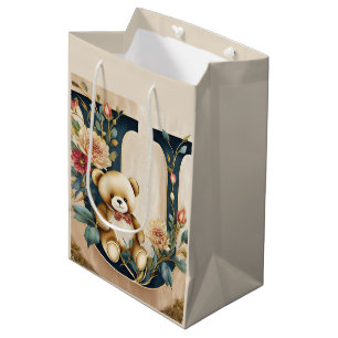 Bolsa De Regalo Mediana Osito de peluche floral letra U