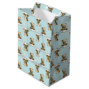 Bolsa De Regalo Mediana Osito de peluche lindo con corbata de lazo azul en