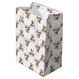 Bolsa De Regalo Mediana Osito de peluche lindo en una nube esponjosa con p