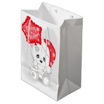 Oso blanco lindo con globo rojo de Navidad