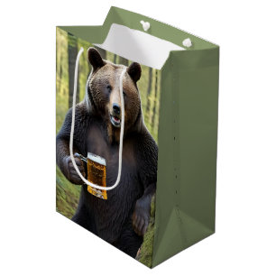 Bolsa De Regalo Mediana Oso con cerveza de cumpleaños