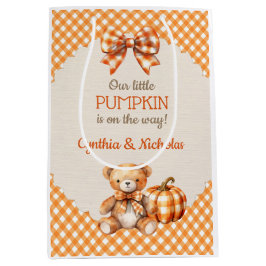 Bolsa De Regalo Mediana Oso de cuadros de otoño Calabaza Hojas
