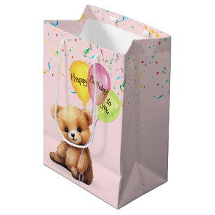 Bolsa De Regalo Mediana Oso De Cumpleaños Con Globos Fiestas