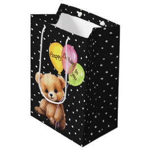 Bolsa De Regalo Mediana Oso De Cumpleaños Con Globos Fiestas
