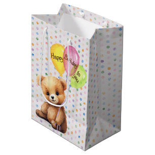 Bolsa De Regalo Mediana Oso De Cumpleaños Con Globos Fiestas