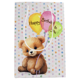 Bolsa De Regalo Mediana Oso De Cumpleaños Con Globos Fiestas