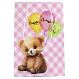 Bolsa De Regalo Mediana Oso De Cumpleaños Con Globos Fiestas