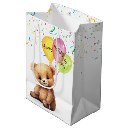 Bolsa De Regalo Mediana Oso De Cumpleaños Con Globos Fiestas