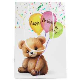 Bolsa De Regalo Mediana Oso De Cumpleaños Con Globos Fiestas