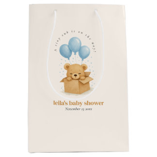 Bolsa De Regalo Mediana Oso de Globo Azul Acuarela Baby Shower