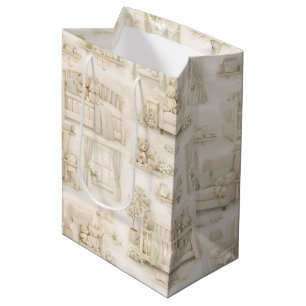 Bolsa De Regalo Mediana Oso de guardería neutral beige patrón de habitació